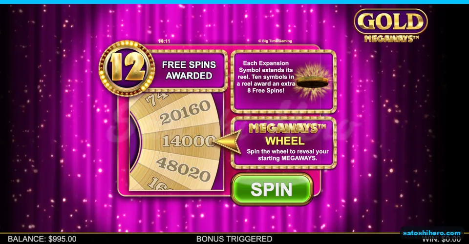 Bonus intro screen showing 12 free spins