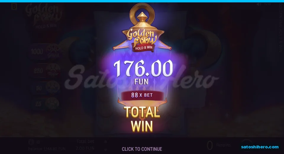 Collect popup showing 176.00 FUN win