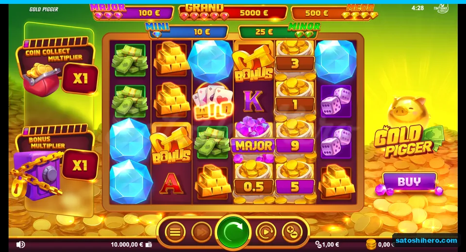 Opening grid with bars, diamonds, cash, bags