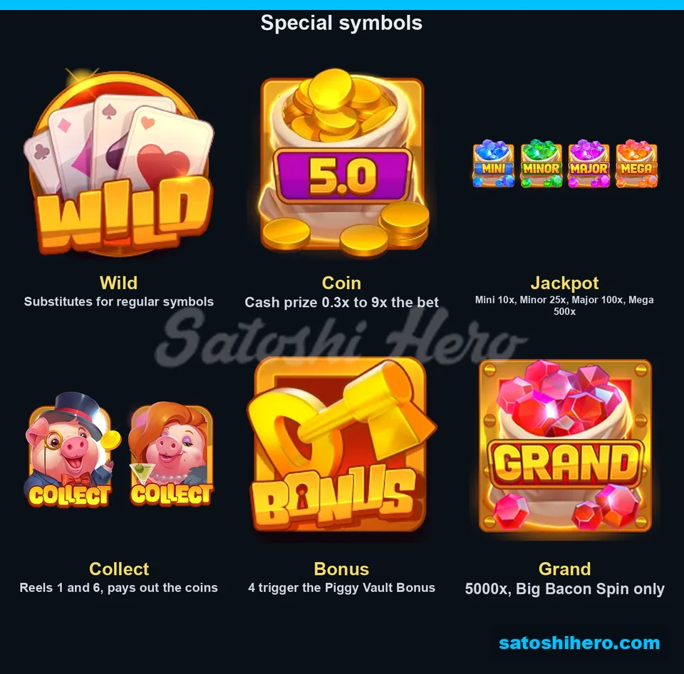 Wild, coin, jackpots, pigs, key, grand bag