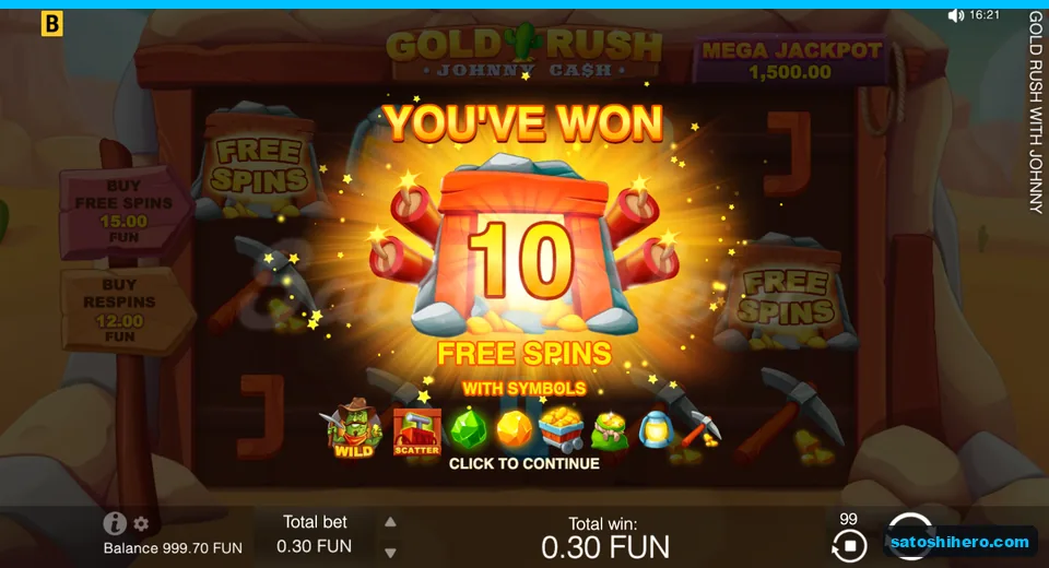Award card showing 10 free spins