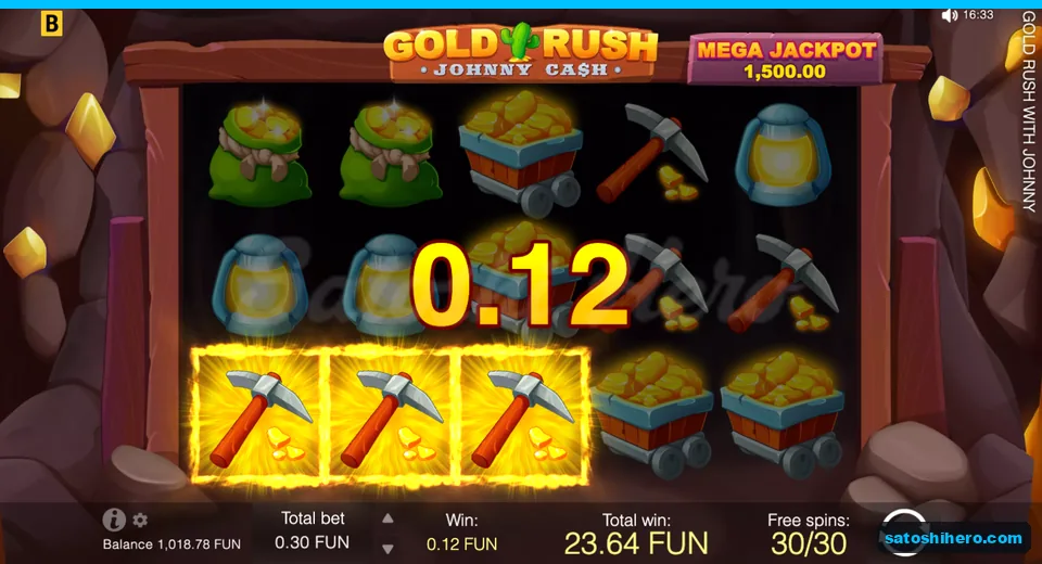 Free spins counter at 30 with 23.64 total