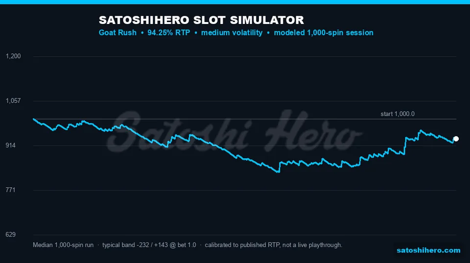 1000-spin blue simulator curve from starting balance