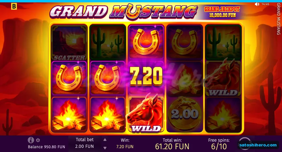 Feature screen showing sixth free spin and 7.20 win