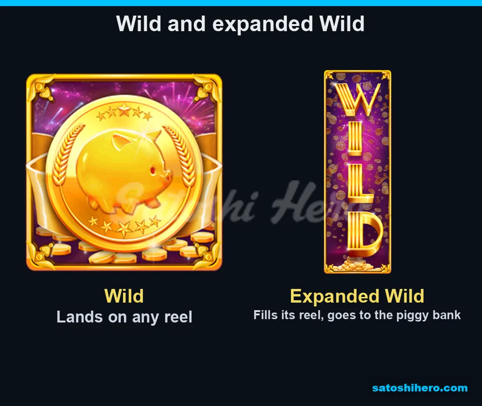 Gold pig coin beside expanded Wild reel