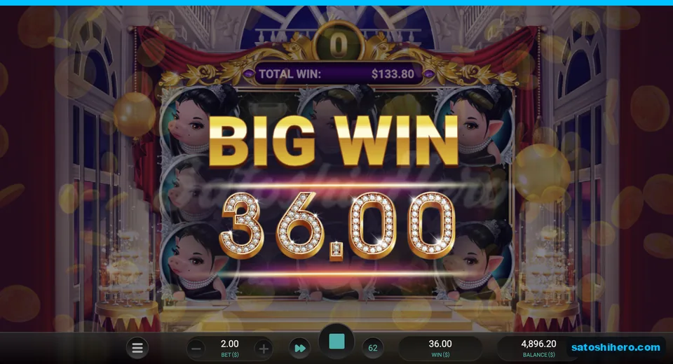 Big Win shows $36.00 over banked total
