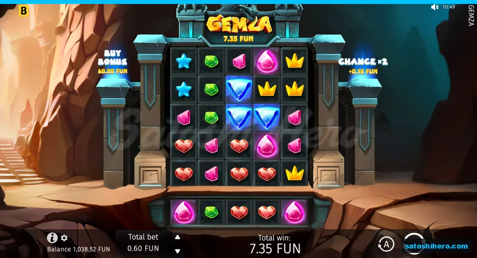 Win screen showing three glowing blue gems