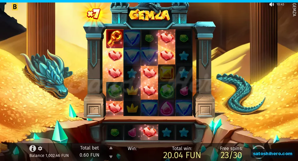 Feature screen showing x7 and running win