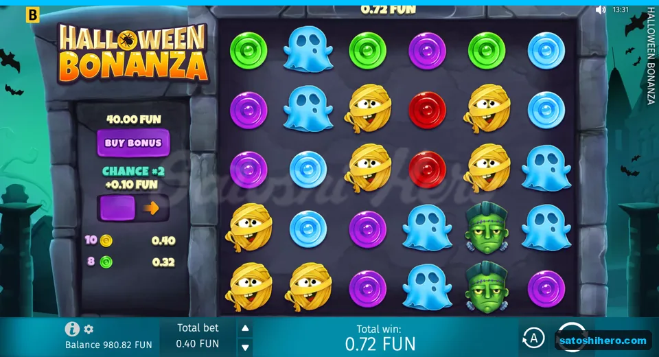 Win panel listing groups and 0.72 FUN total
