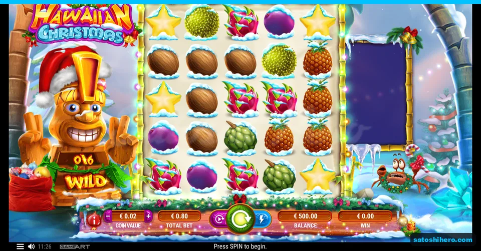 $500.00 balance frames snowy fruit and Santa-hat tiki