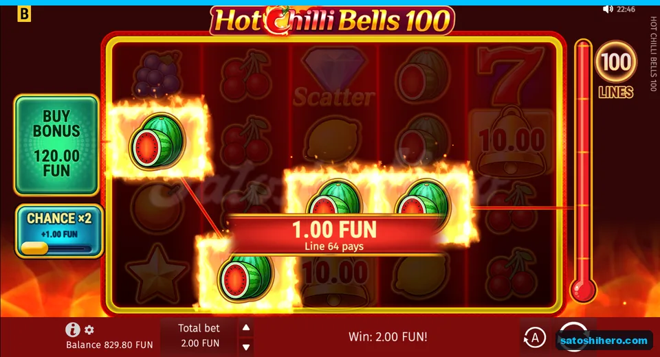 Win panel showing lit watermelon symbols