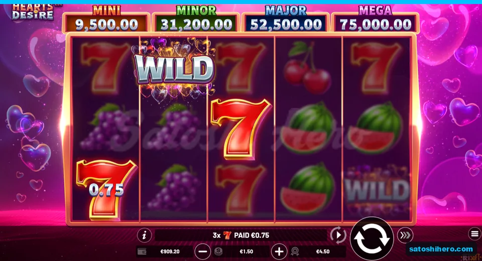 $4.50 win shown beneath sevens, grapes, watermelons and wild
