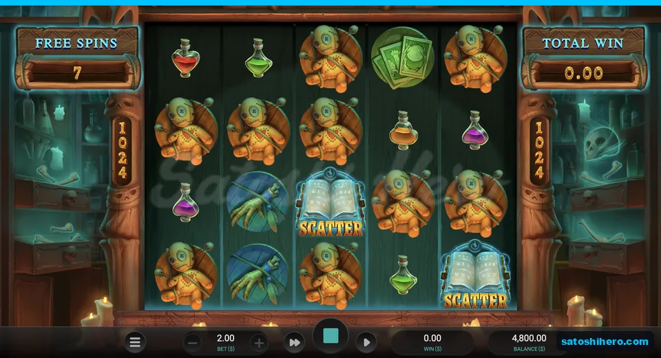Voodoo Dolls cover the 1,024-way free spins board