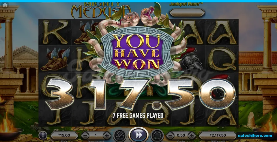 Seven Free Games ended with a $317.50 total