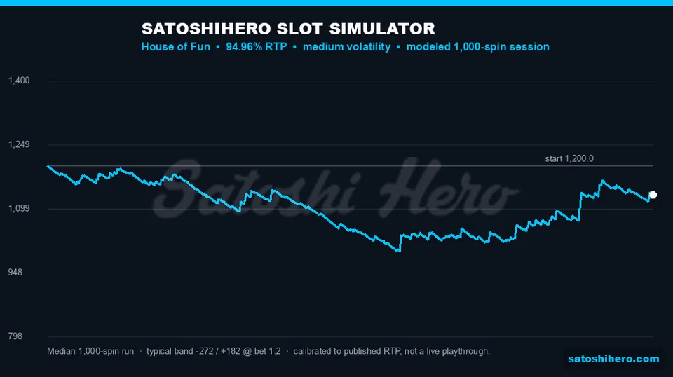 Blue 1000-spin projection line crosses starting balance