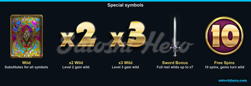 Wild tile, multiplier chips, sword and medallion
