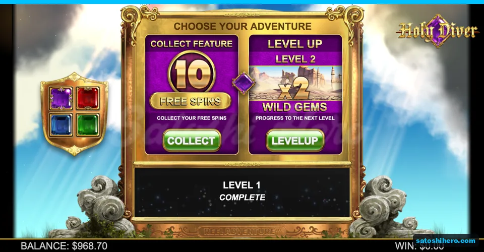 Choice screen with four shield gems lit