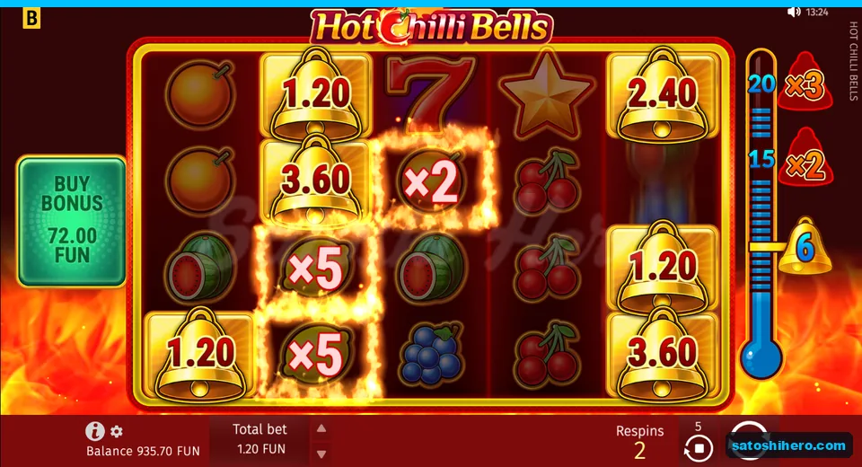 Bonus screen with six bells and multipliers