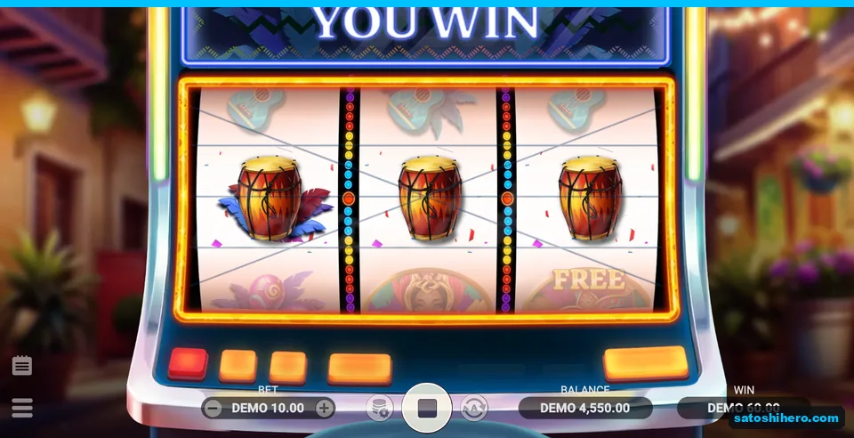 60.00 DEMO win shown across three middle-line drums