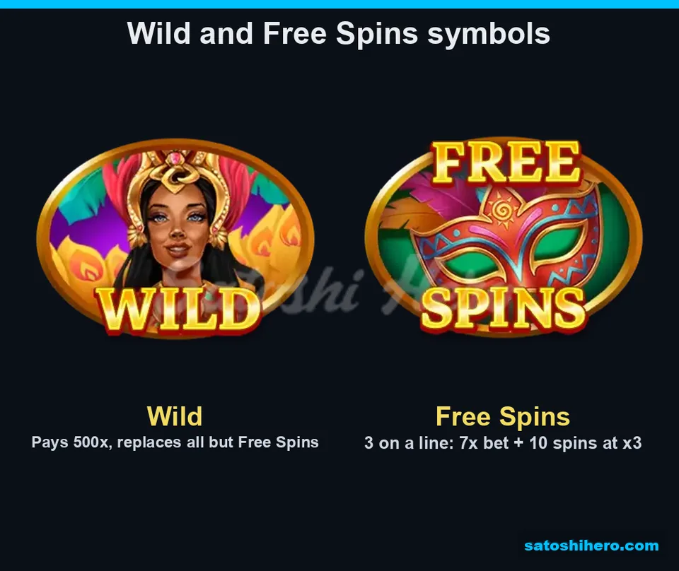 500x Wild dancer and 7x Free Spins mask shown