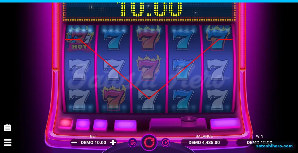 10.00 win shown on V shaped payline