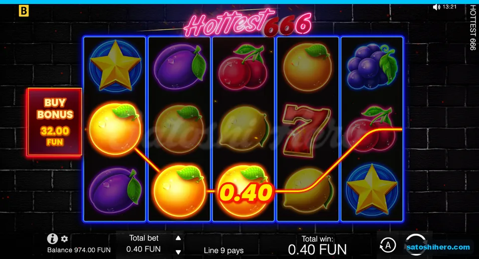 Win panel showing three oranges and 0.40 FUN