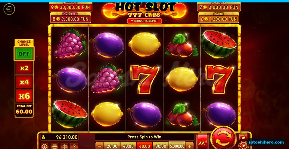 Board at rest with fruit symbols and four jackpot plaques