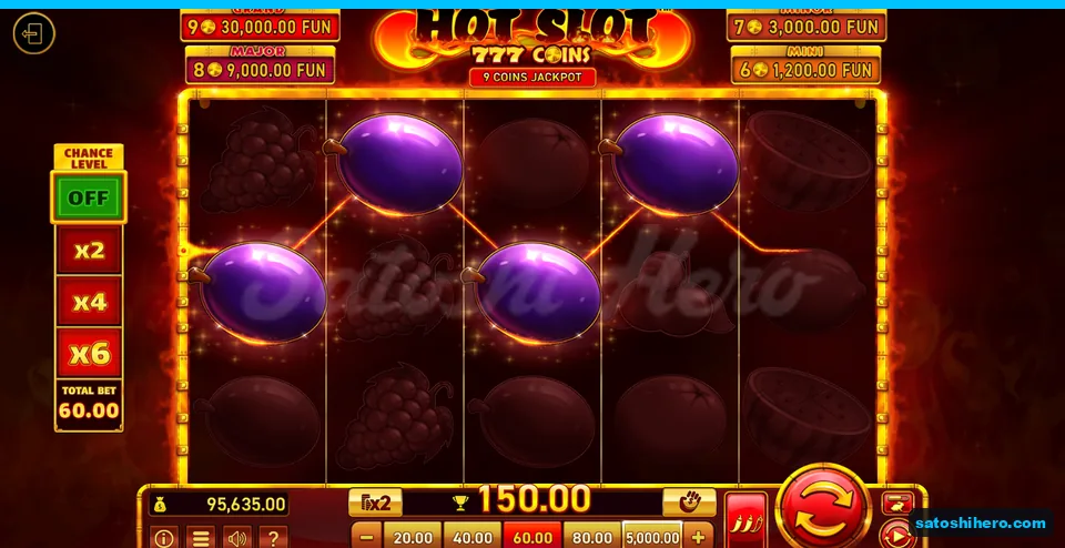 Board dimmed around four plums on a winning line