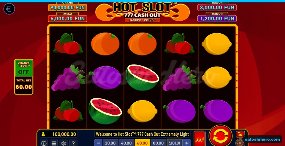 Board at rest with fruit symbols and four jackpot plaques