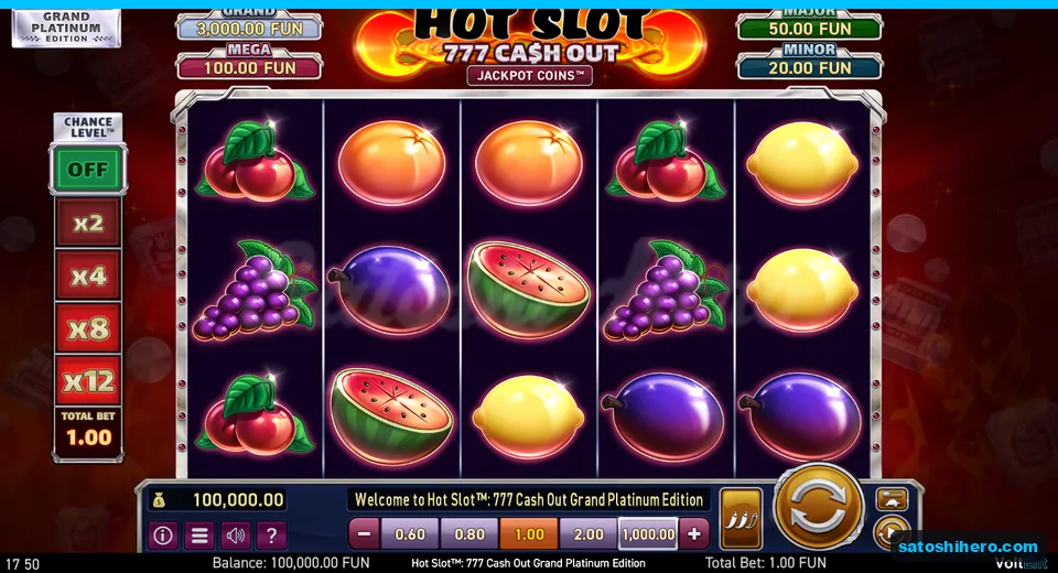 Board at rest with fruit symbols and jackpot plaques