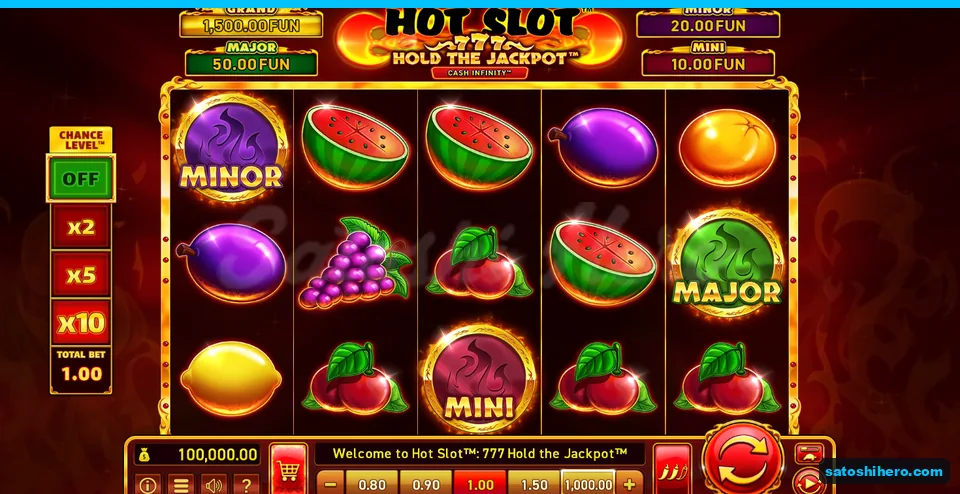 Board at rest with fruit and three jackpot coins