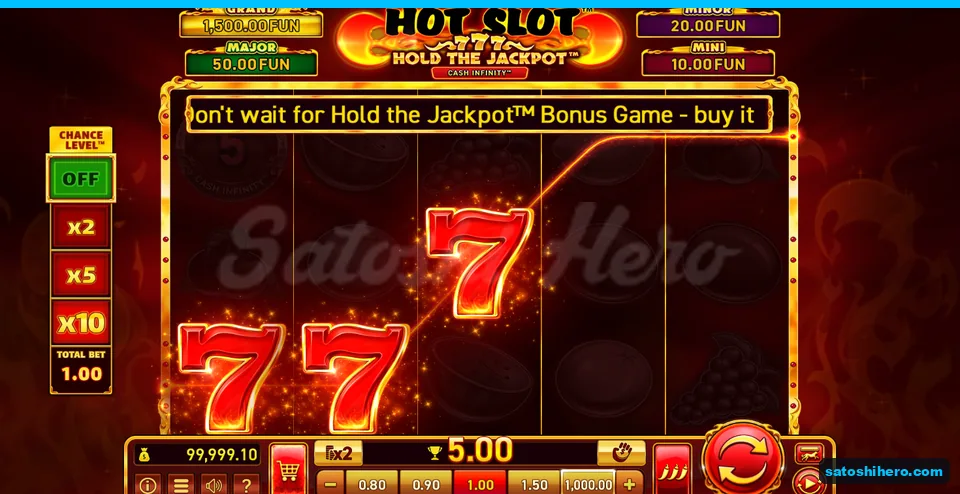 Board dimmed around three red sevens and 5.00 win
