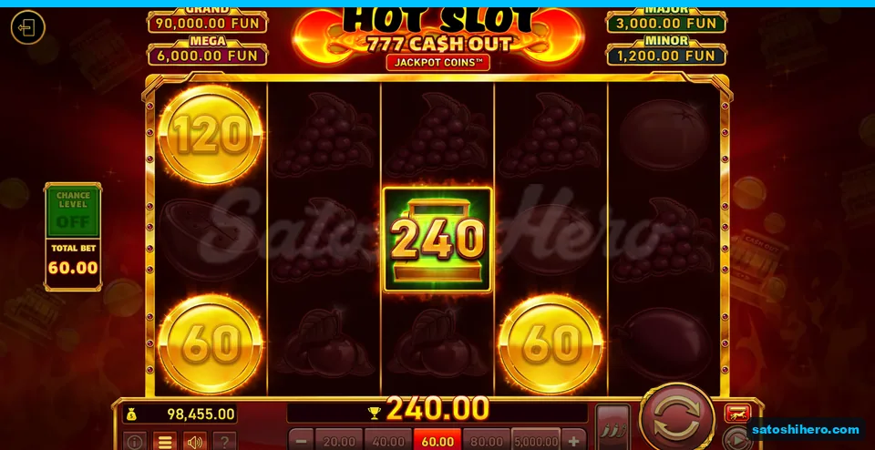 Board dimmed around three coins and 240.00 FUN win