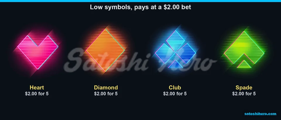 Neon card suits show low pays