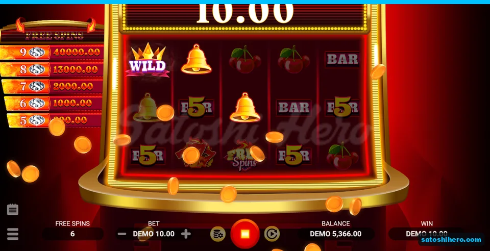 Six spins remain with 10.00 DEMO win