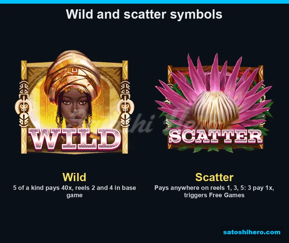 Wild and Scatter displayed with payout and reel rules