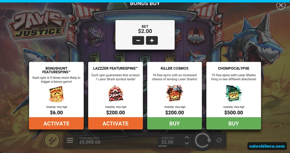 Bonus buy menu lists four paid options