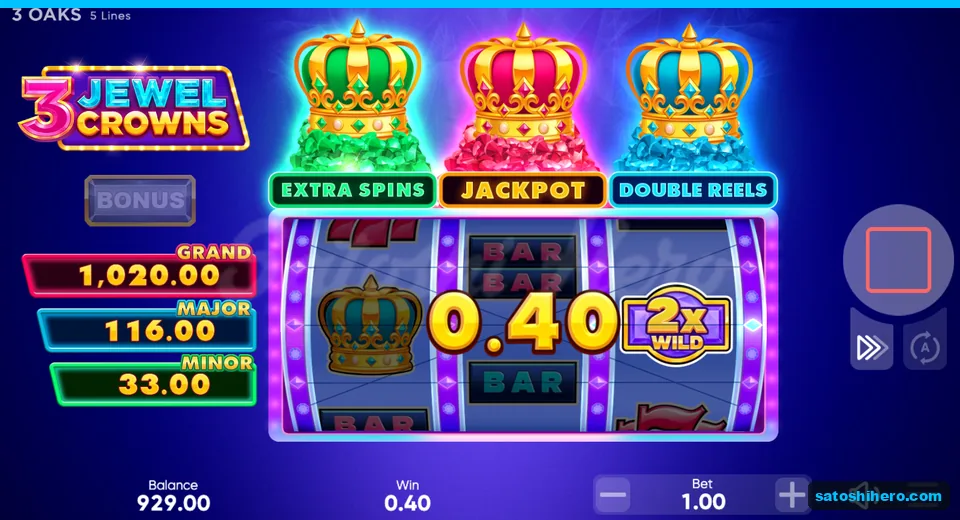 Board showing 0.40 win, 2x Wild, and BAR symbols