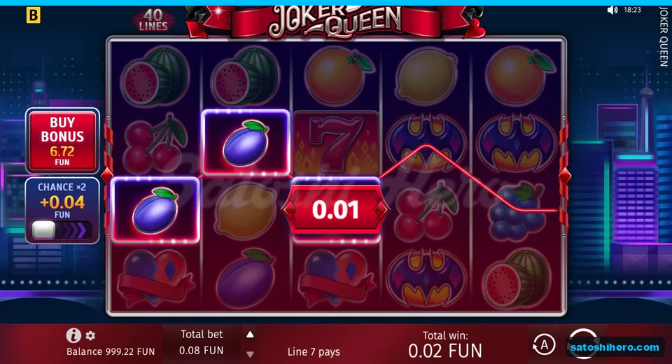 Line-win screen showing plums, seven, and path