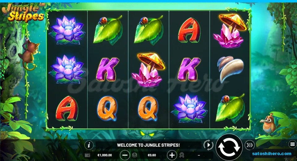 Idle green reels show lotus mushroom and letters