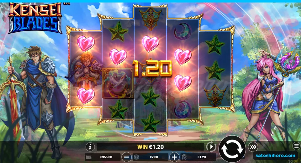 Pink hearts glowing with $1.20 win