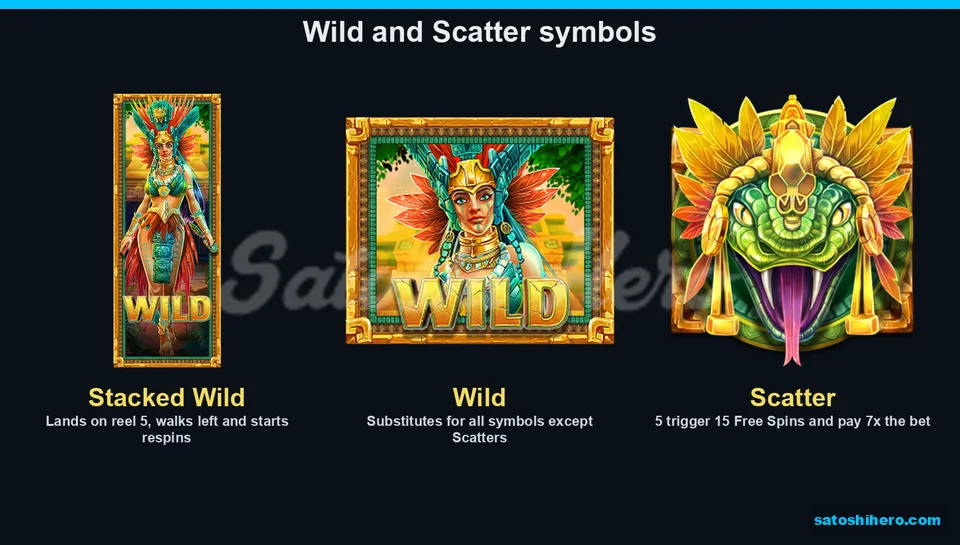 Five Scatters shown beside stacked and regular Wild symbols