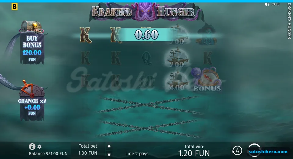 Win screen showing three Ks paying 0.60