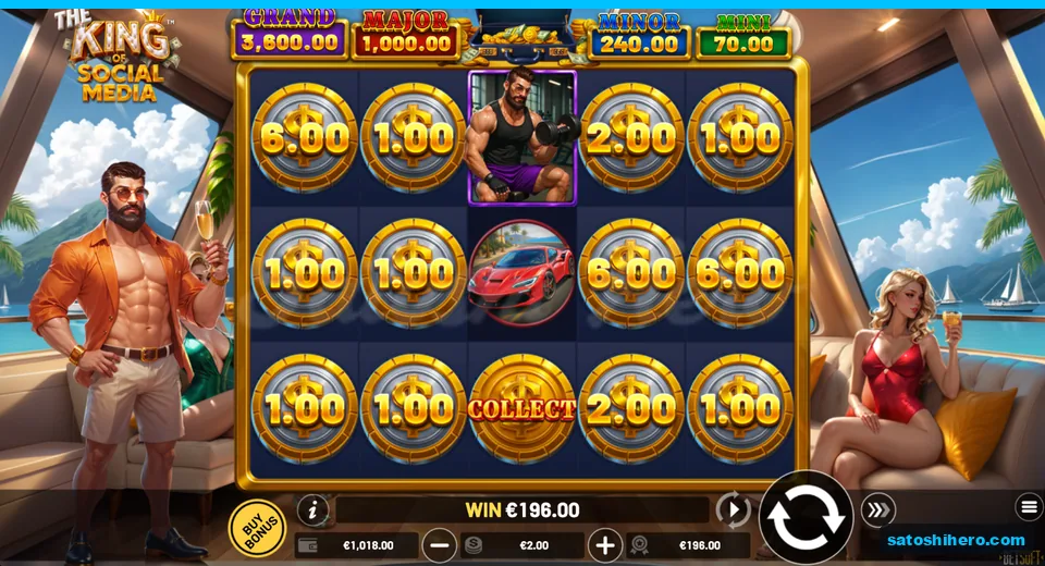 $196.00 win shown after expanded coin round