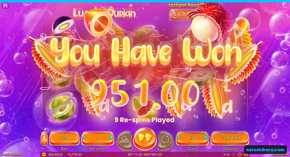 Collect screen shows 951.00 after Re-Spins