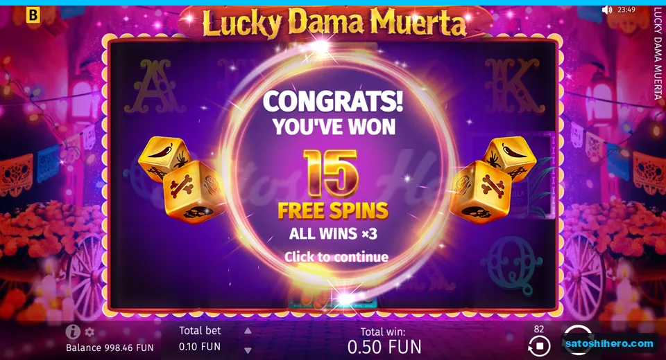 Award screen showing 15 free spins