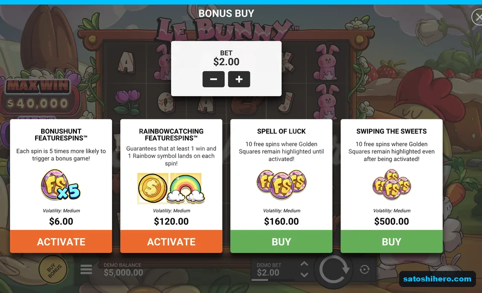 Bonus buy menu with four options