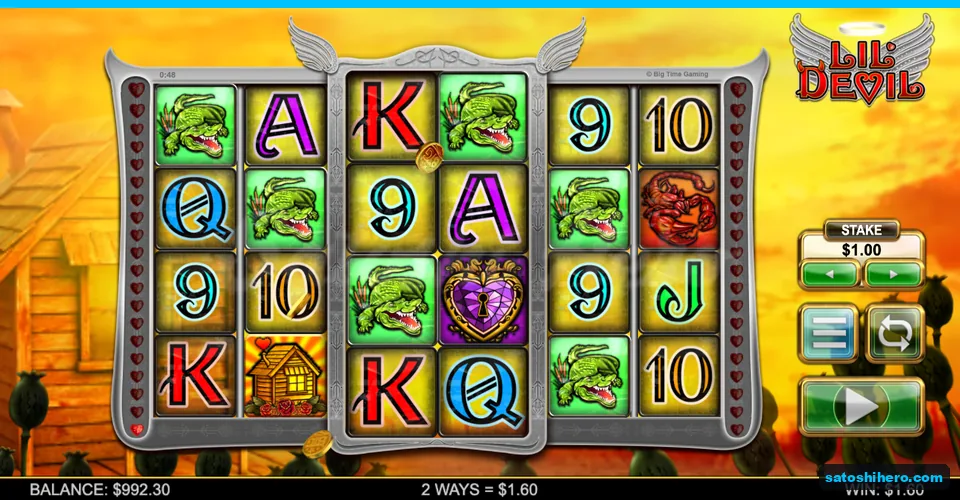 Reel grid shows crocodiles linking for a small win