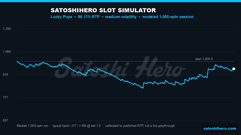 1,000-spin balance projection with blue path and typical band