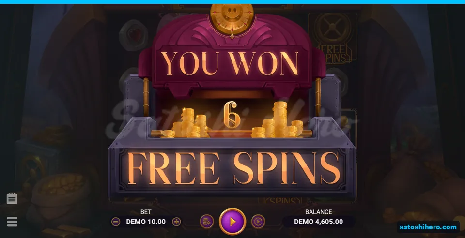 6 free spins card over darkened reels
